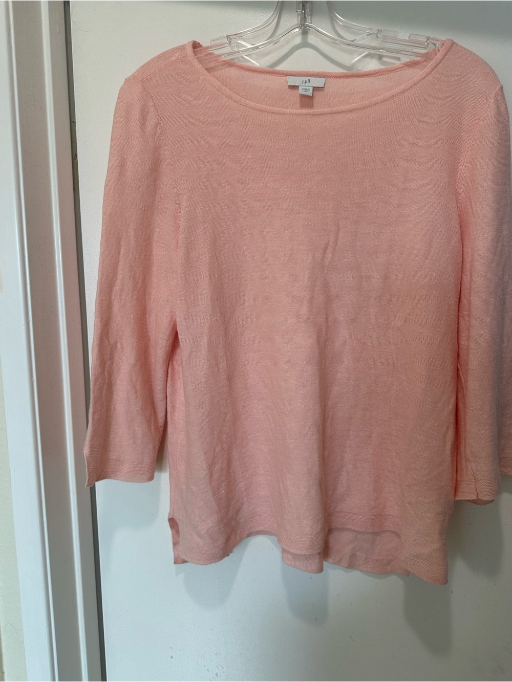 J. Jill Peach Long Sleeve Lightweight Knit Top Size Medium Petite Linen Blend
